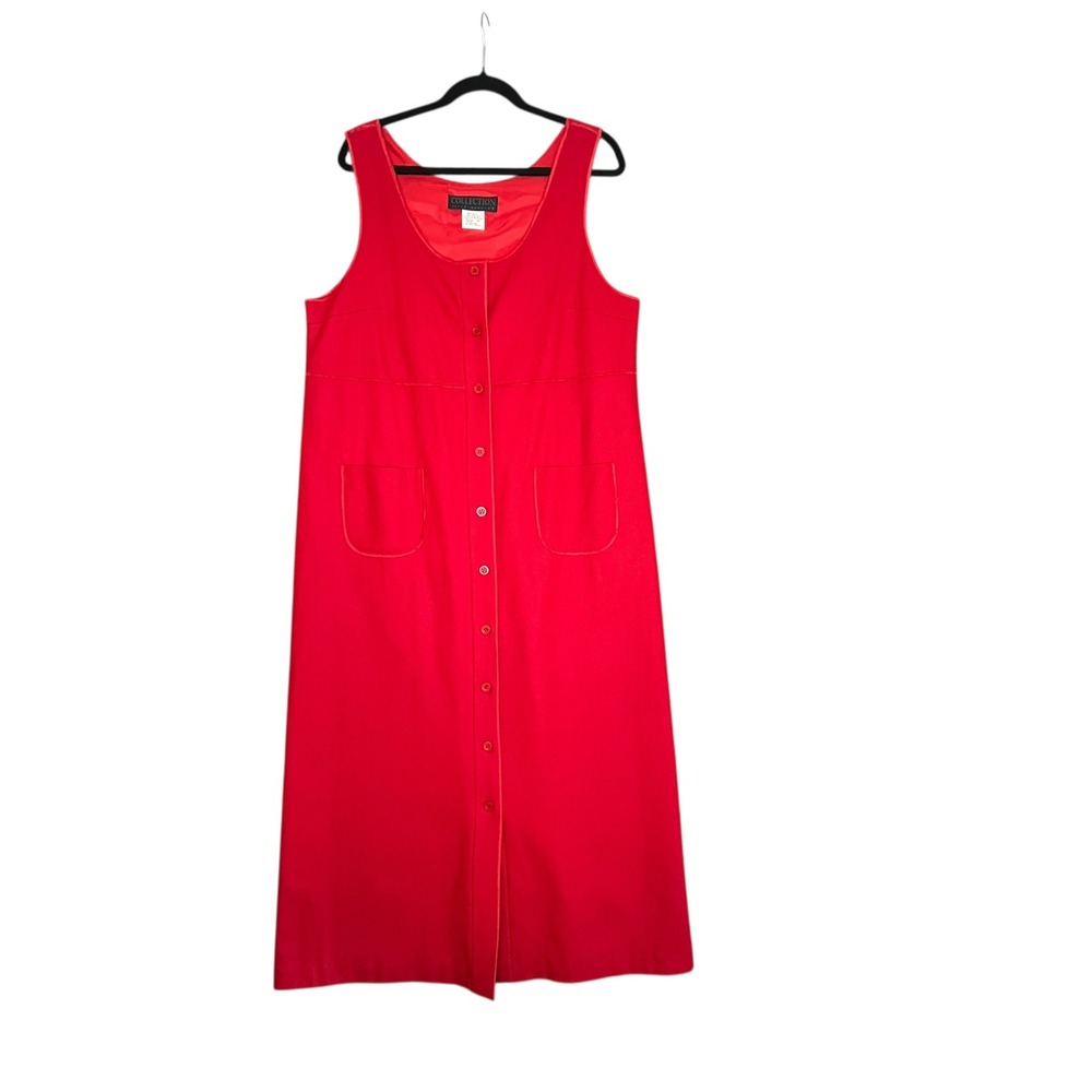 Herve Benard Collection Red Wool Blend Button Front Midi Maxi Dress Size 14 Flaw